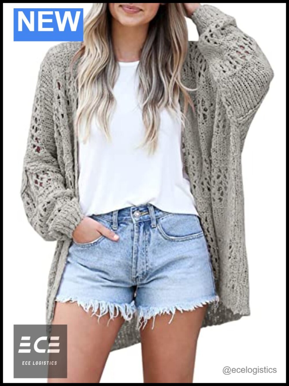 Crochet Knit Open Front Cardigan Oversized Boho Lightweight Sweater